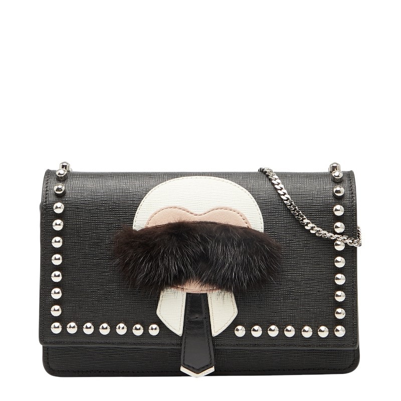 フェンディ カーリト スタッズ チェーン ショルダーバッグ ウォレットバッグ 8M0346 ブラック レザー レディース FENDI 【中古】