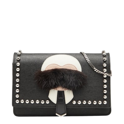 フェンディ カーリト スタッズ チェーン ショルダーバッグ ウォレットバッグ 8M0346 ブラック レザー レディース FENDI 【中古】