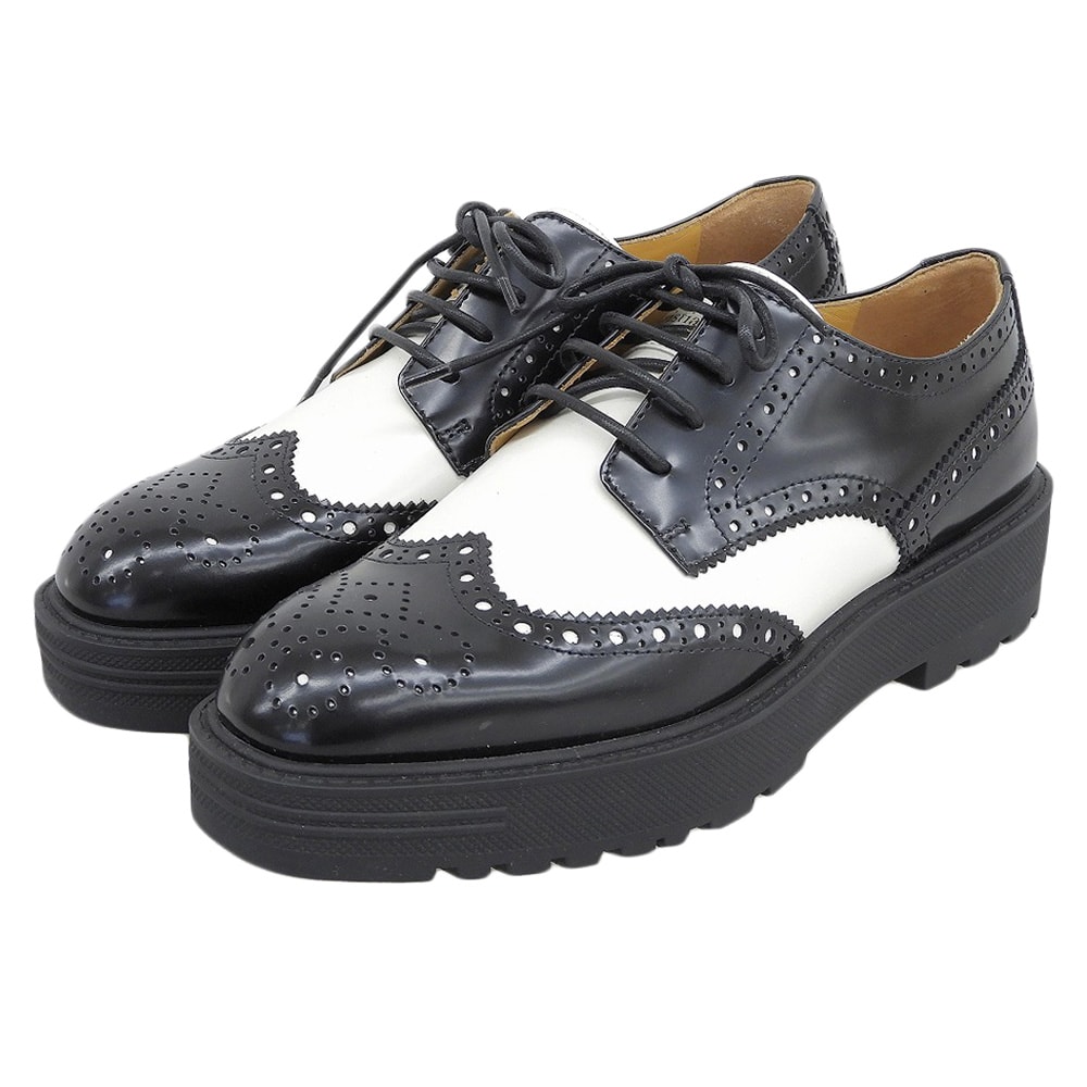 クリスチャンディオール 新品同様 TEDDY-D ウィングチップ ダービーシューズ レディース ブラック×ホワイト 35 35