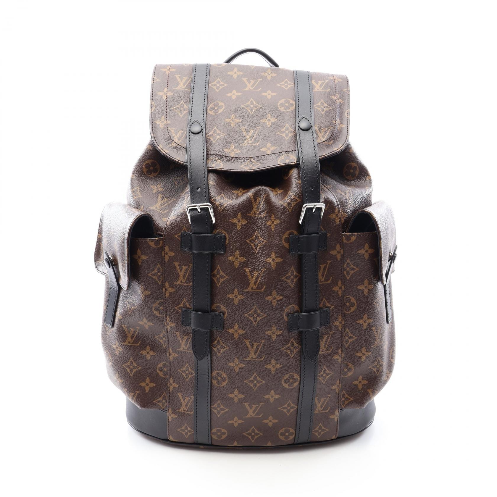 ルイ・ヴィトン LOUIS VUITTON クリストファー MM リュックサック バックパック バッグ PVCコーティングキャンバス レザー モノグラム・マカサー メンズ ブラウン系 / ブラック系 M43735 【中古】