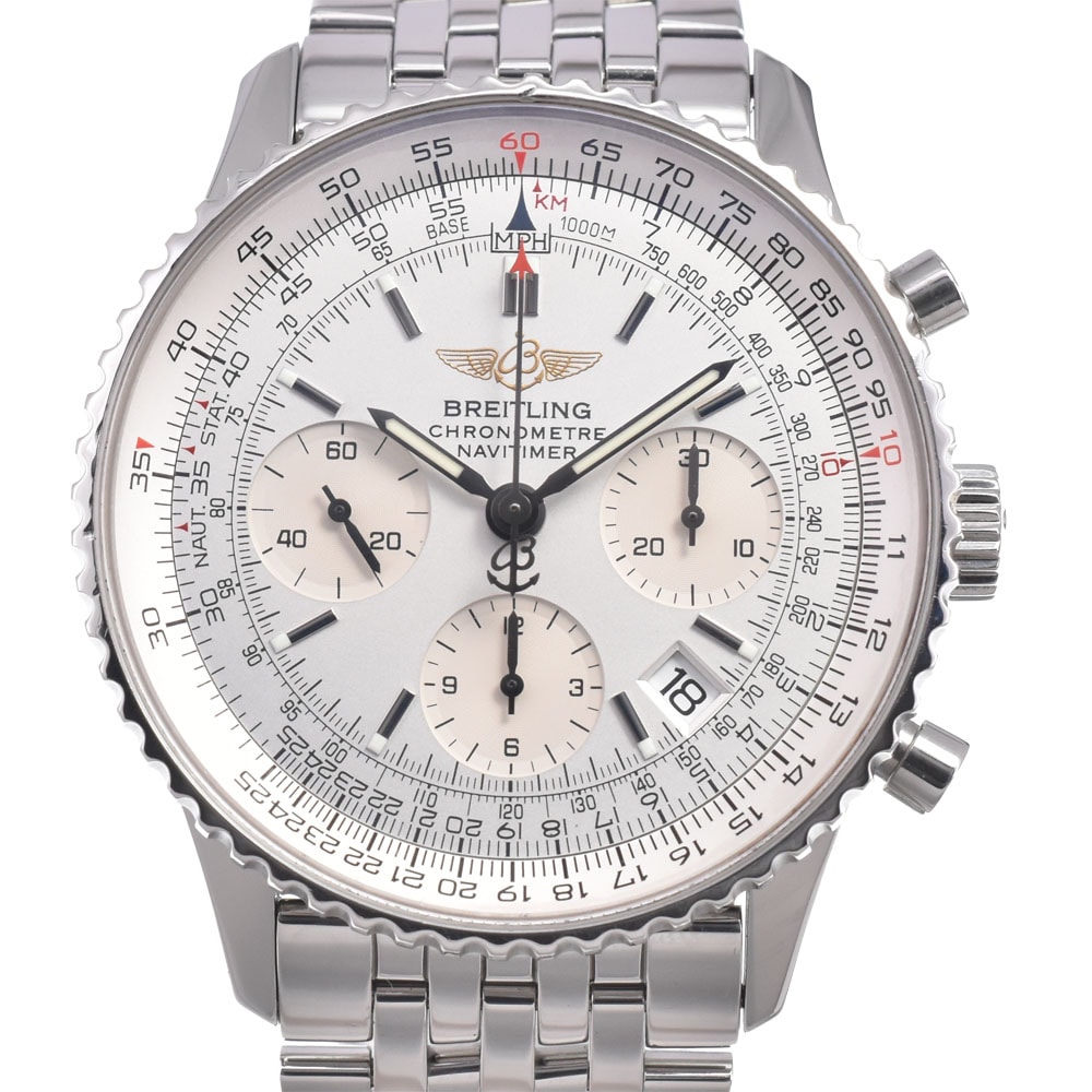 ブライトリング BREITLING A23322 ナビタイマー シルバー 自動巻き メンズ 美品 保証書付き 腕時計 M#150751