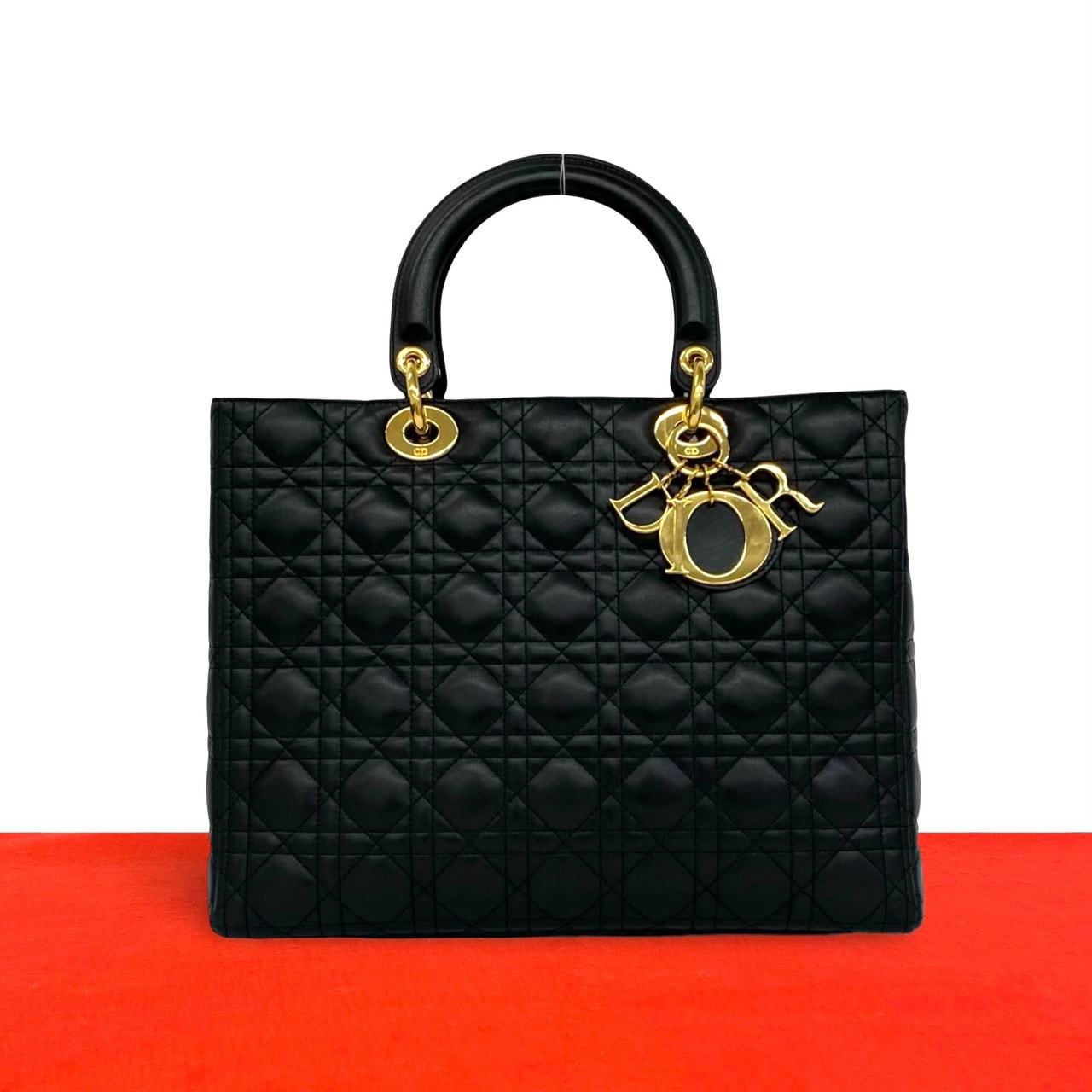 Christian Dior ディオール レディディオール カナージュ ラムスキン ハンドバッグ ブラック
21494