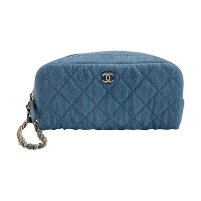 CHANEL シャネル ココマーク マトラッセ デニム ポーチ AP3702 ブルー チェーン ハンドバッグ