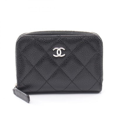 シャネル CHANEL クラシック ジップ コインパース マトラッセ コインケース 財布 キャビアスキン(グレインドカーフ) レディース ブラック系 AP0216 【中古】