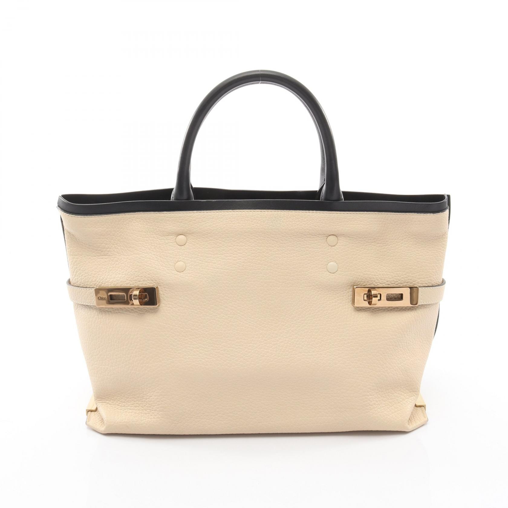 クロエ Chloe シャーロット トートバッグ バッグ レザー レディース アイボリー系 / ブラック系 【中古】