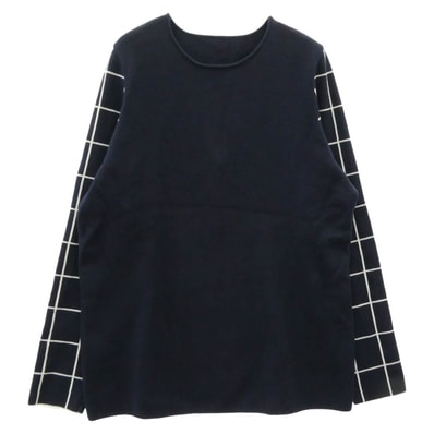 uniform experiment ユニフォームエクスペリメント ニット 15SS 袖 柄切替 クルーネック 長袖 ニット ネイビー系 2【中古】