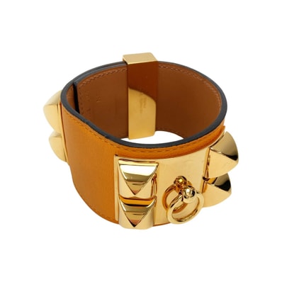 HERMES エルメス コリエドシアン レザー バングル 刻印:X NM 004 NF オレンジ ゴールド金具 X刻印 ゴールド金具