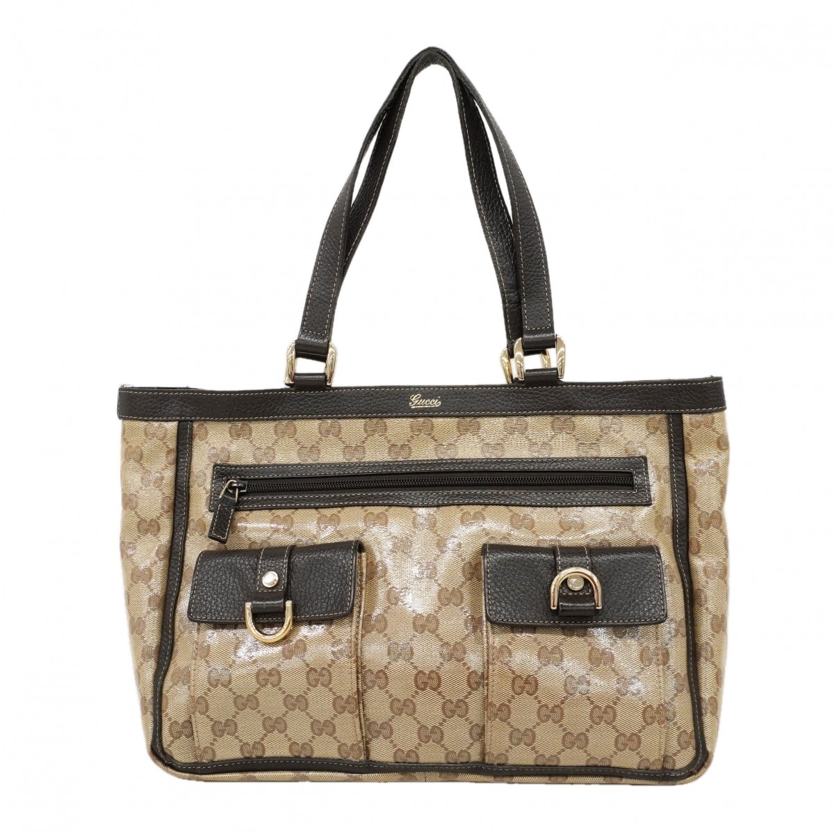 【6dd5464】グッチ トートバッグ GGクリスタル アビー 268639 コーティングキャンバス ベージュ ブラウン シャンパンゴールド金具【中古】レディース