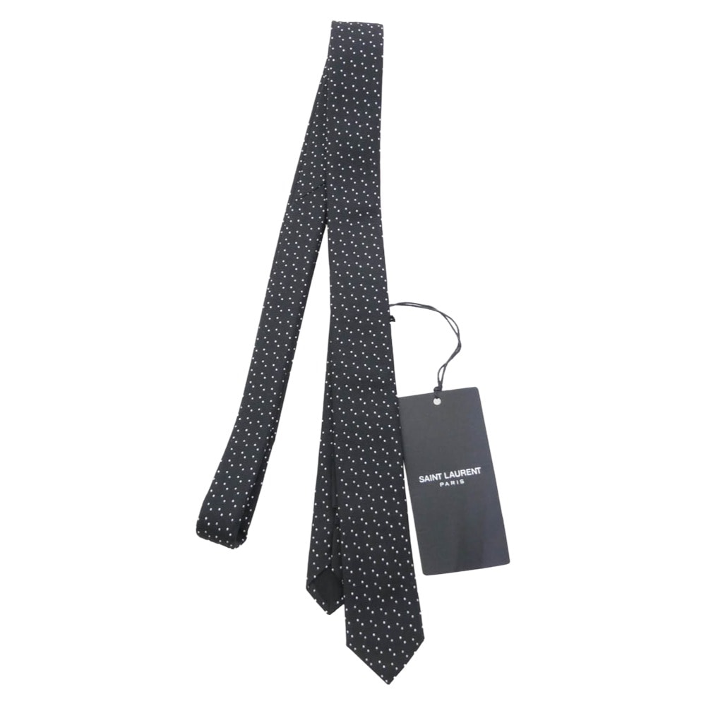 SAINT LAURENT サンローラン ネクタイ 643955 4Y002 マイクロドット シルク100% ネクタイ ブラック系 ホワイト系 4×145cm【極上美品】【中古】
