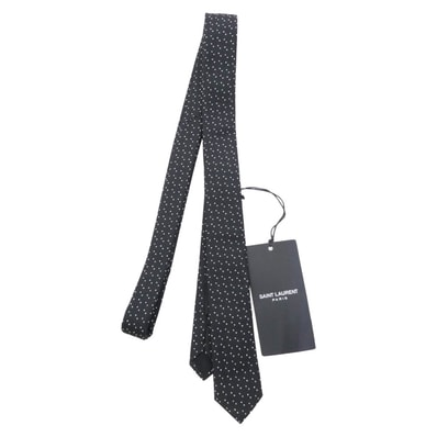 SAINT LAURENT サンローラン ネクタイ 643955 4Y002 マイクロドット シルク100% ネクタイ ブラック系 ホワイト系 4×145cm【極上美品】【中古】