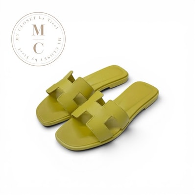 エルメス HERMES オラン サンダル 靴 シューズ レザー イエロー フラットサンダル ミュール