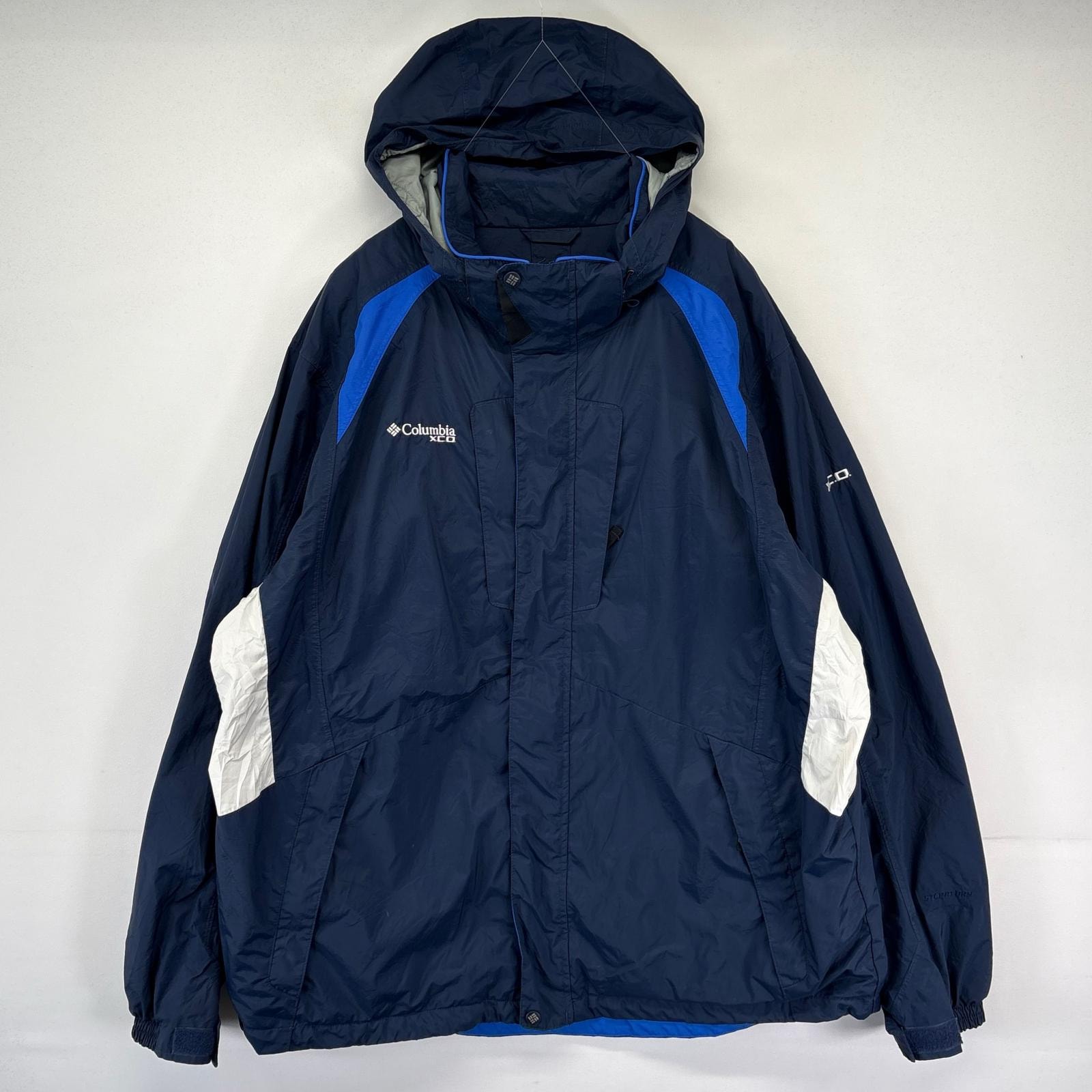 古着 コロンビア Columbia ナイロンジャケット マウンテンパーカー ワンポイントロゴ刺繍 アウトドア XCO XL  ネイビー メンズ
