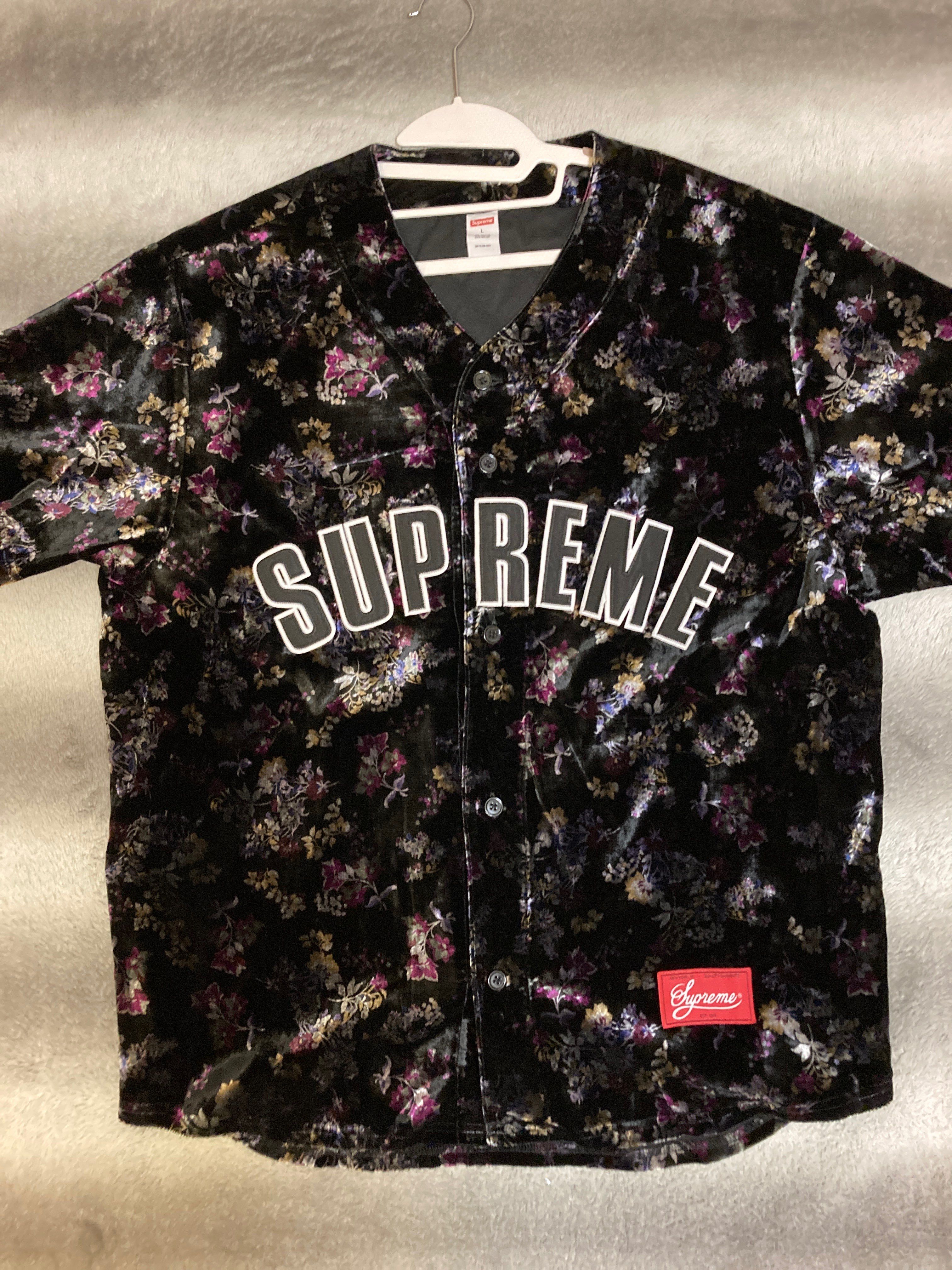 Supreme Floral Velour Baseball Jersey "Black"