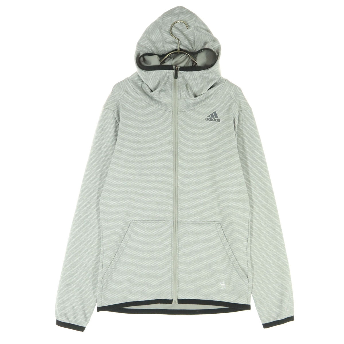 美品 adidas アディダス ワンポイントロゴ 長袖 ジップパーカー M グレー