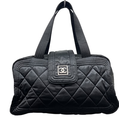 CHANEL 美品 シャネル スポーツライン ミニボストンバッグ A29853 10番台シリアル ナイロン ブラック シルバー金具 ココマーク キルティング ハンドバッグ ショルダーバッグ ヴィンテージ アンティーク ABランク 鑑定済 中古 シャネルバッグ