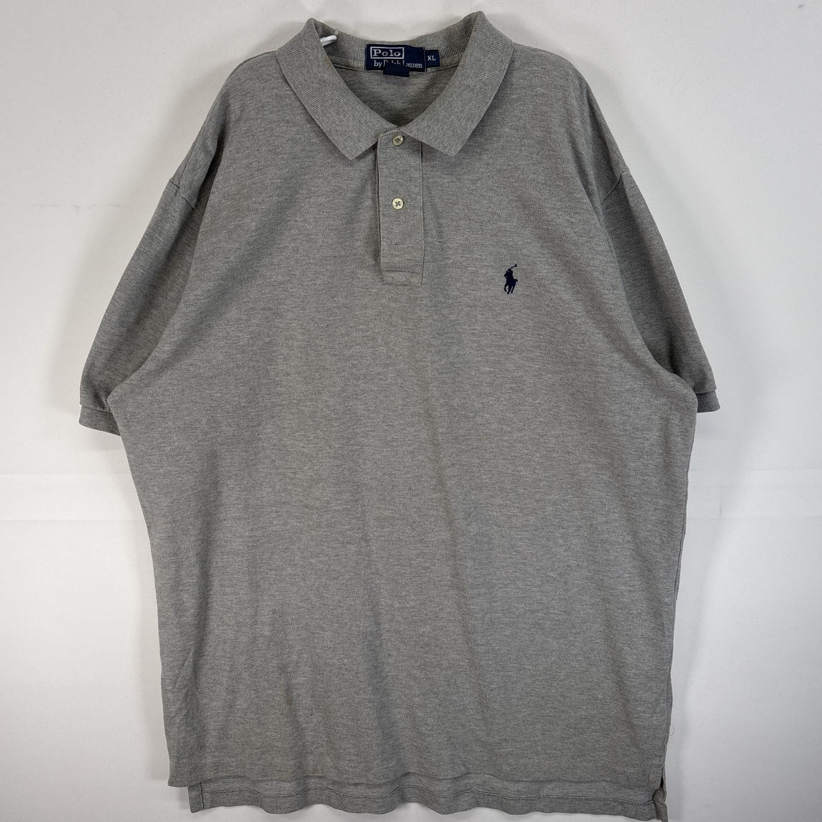 古着 90's/90年代 ポロバイラルフローレン Polo by Ralph Lauren 鹿の子 半袖 ポロシャツ ロゴ 刺繍 2ボタン 大きいサイズ XL  グレー 無地 メンズ