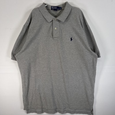 古着 90's/90年代 ポロバイラルフローレン Polo by Ralph Lauren 鹿の子 半袖 ポロシャツ ロゴ 刺繍 2ボタン 大きいサイズ XL グレー 無地 メンズ