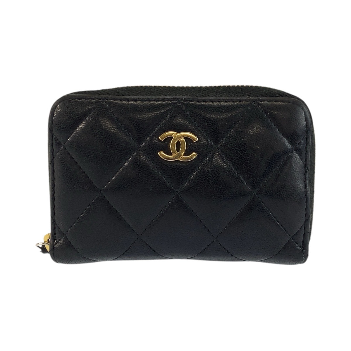 美品 CHANEL シャネル マトラッセ クラシック ジップコインパース ブラック 黒 ゴールド金具 レザー コインケース カードケース 601920 【中古】