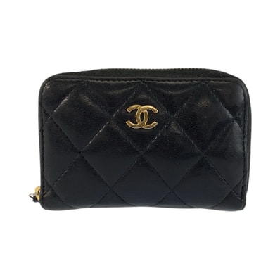 美品 CHANEL シャネル マトラッセ クラシック ジップコインパース ブラック 黒 ゴールド金具 レザー コインケース カードケース 601920 【中古】
