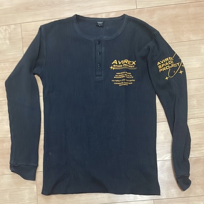 AVIREX ビッグワッフル ヘンリーネック Tシャツ SPACE PROJECT L