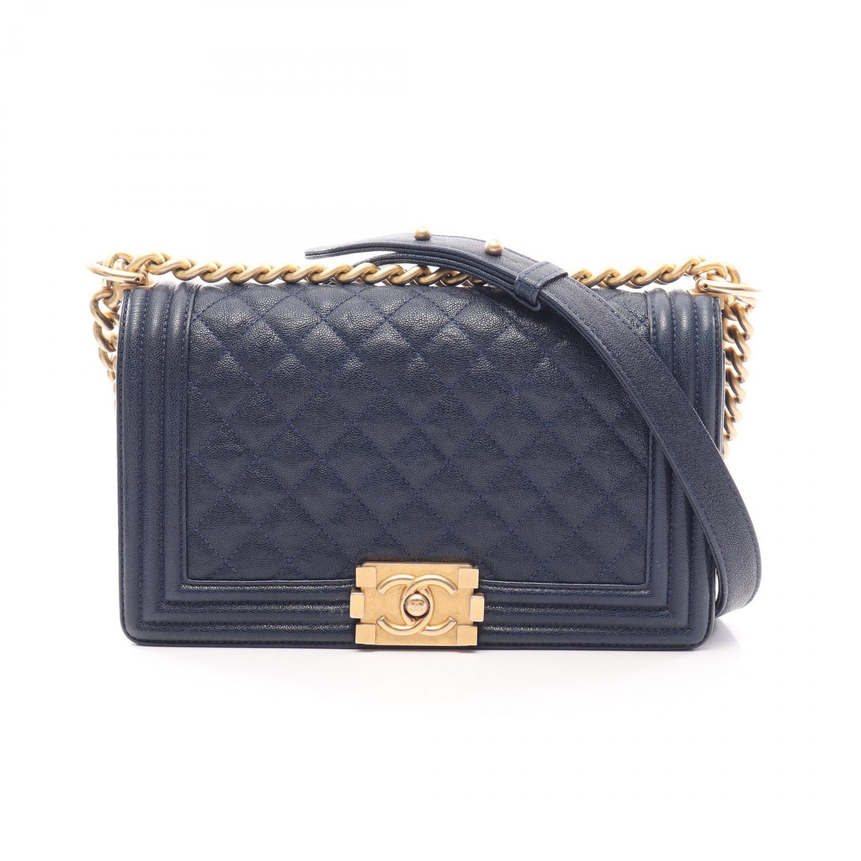 シャネル CHANEL ボーイシャネル ショルダーバッグ バッグ キャビアスキン(グレインドカーフ) レディース ネイビー系 A67086 【中古】