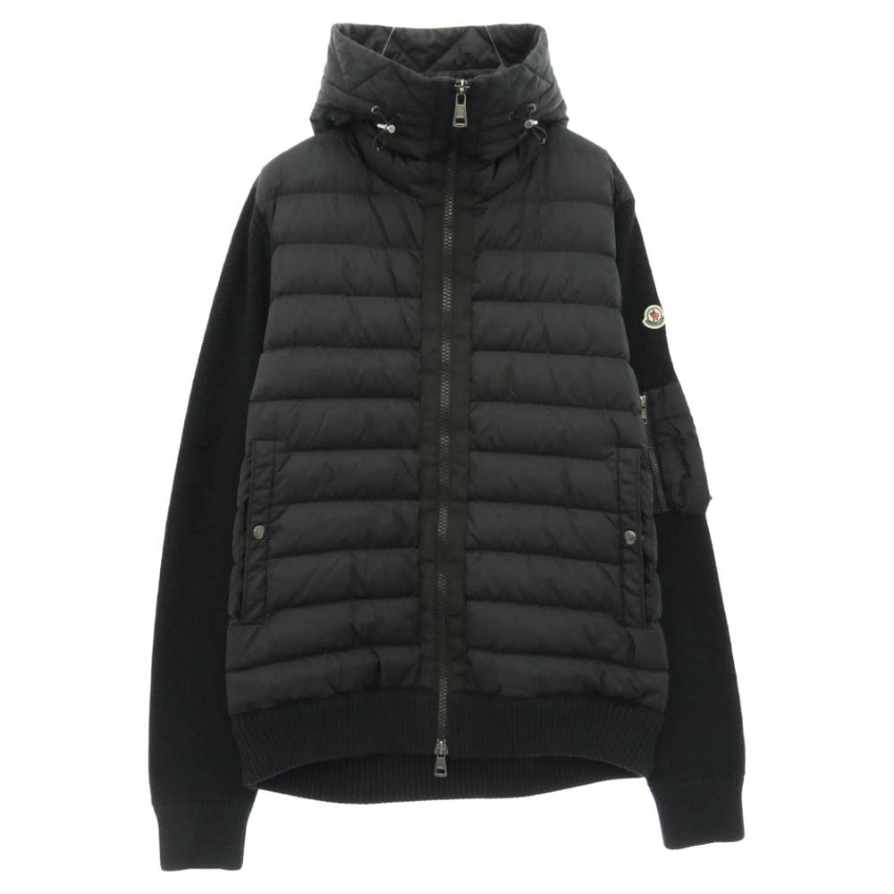 MONCLER モンクレール H20919B50800 CARDIGAN TRICOT ニット切替 ロゴワッペン ダウン ジャケット ブラック系 XL【中古】