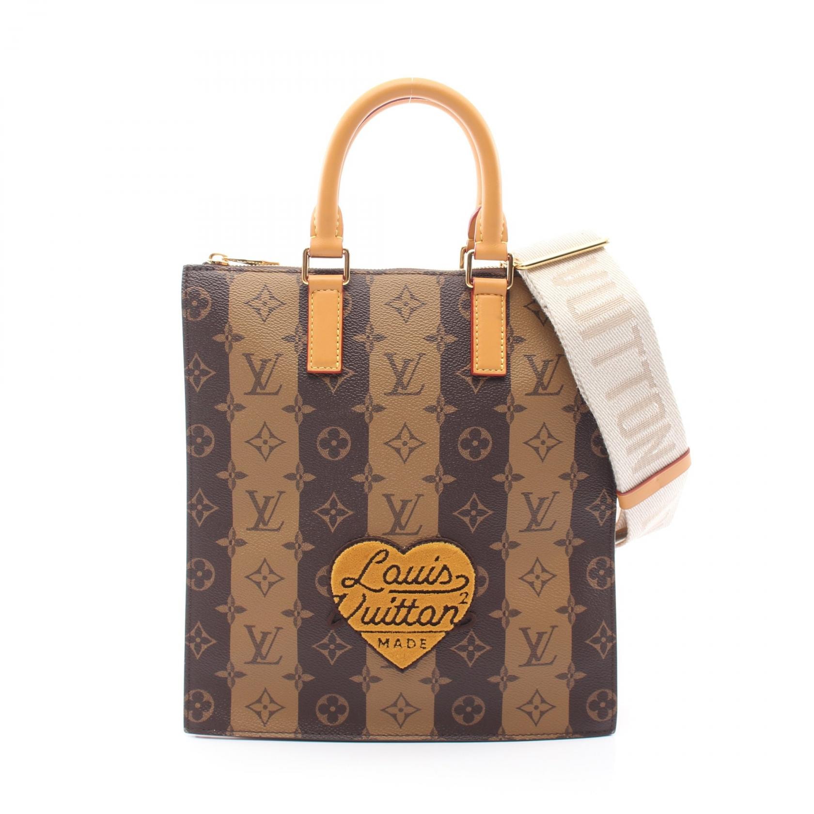 ルイ・ヴィトン LOUIS VUITTON × NIGO サック プラ メッセンジャー モノグラム ストライプ 2WAY トートバッグ バッグ PVCコーティングキャンバス レザー モノグラム・ストライプ メンズ レディース ブラウン系