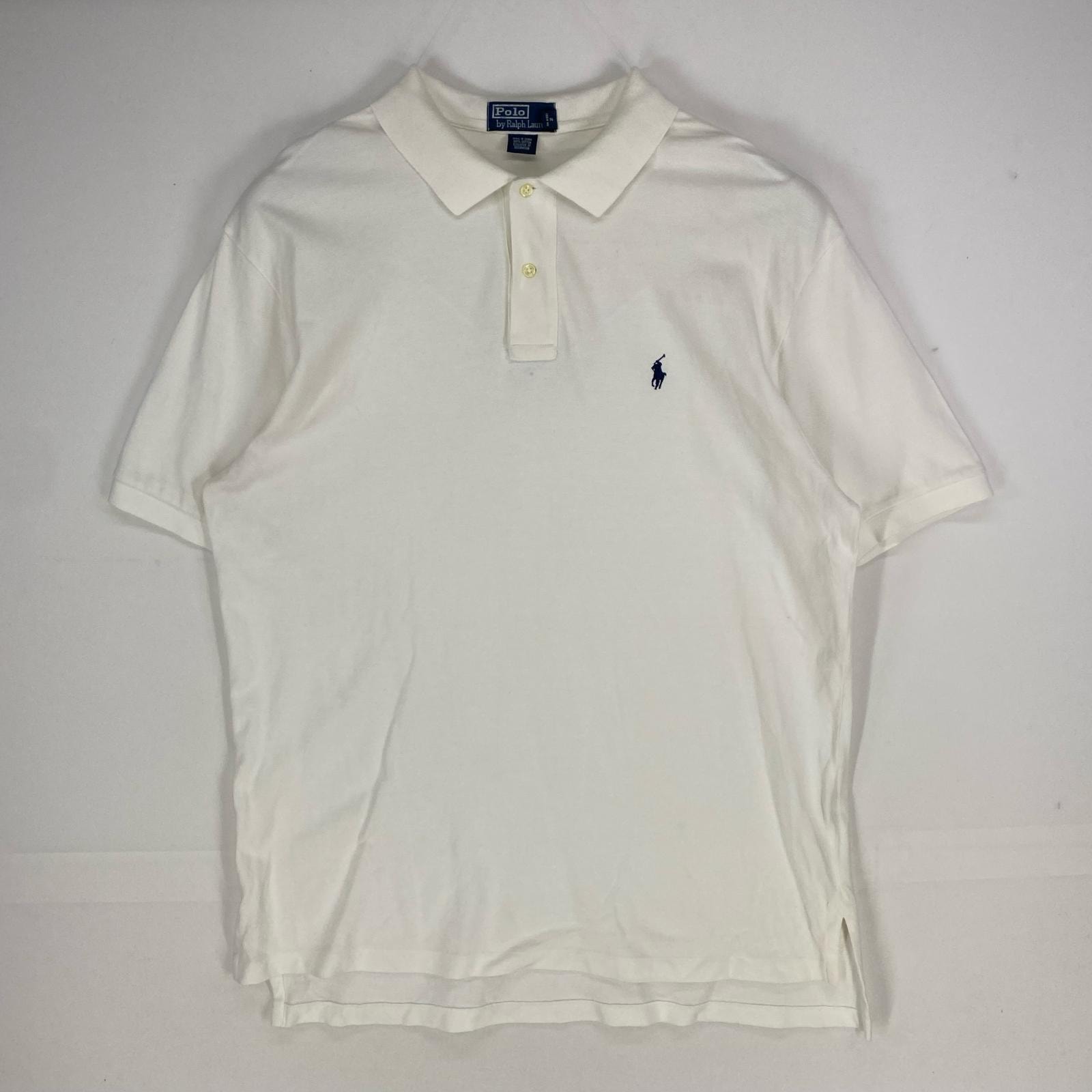 古着 ポロバイラルフローレン Polo by Ralph Lauren 鹿の子 半袖シャツ 刺繍ロゴ ポロシャツ ワンポイント XL  ホワイト系 メンズ