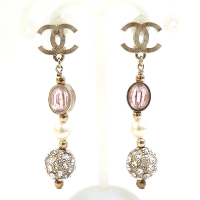 シャネル CHANEL ピアス ココマーク メタル/ラインストーン ゴールド/ピンク/ホワイト レディース【中古】 e60783a