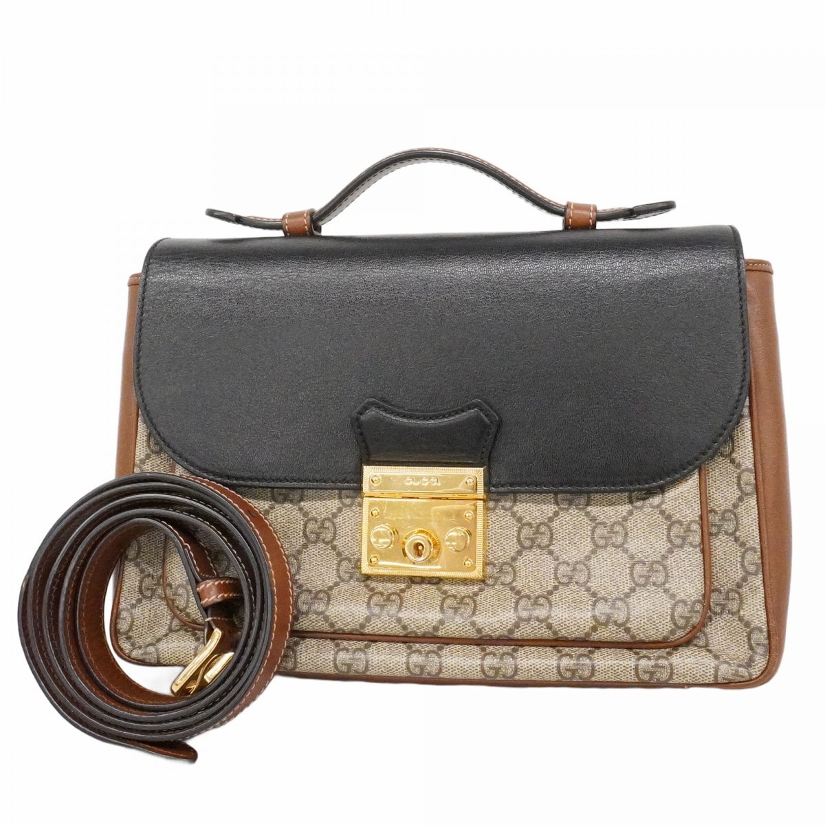 【6ce6072-k】グッチ ハンドバッグ GGスプリーム 644527 PVC レザー ベージュ ブラウン ブラック ゴールド金具 2wayバッグ【中古】レディース
