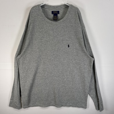 古着 ポロ・ラルフローレン POLO RALPH LAUREN 長袖Tシャツ ロゴ 刺繍 サーマル ワッフル 大きいサイズ 2XL グレー 無地 メンズ