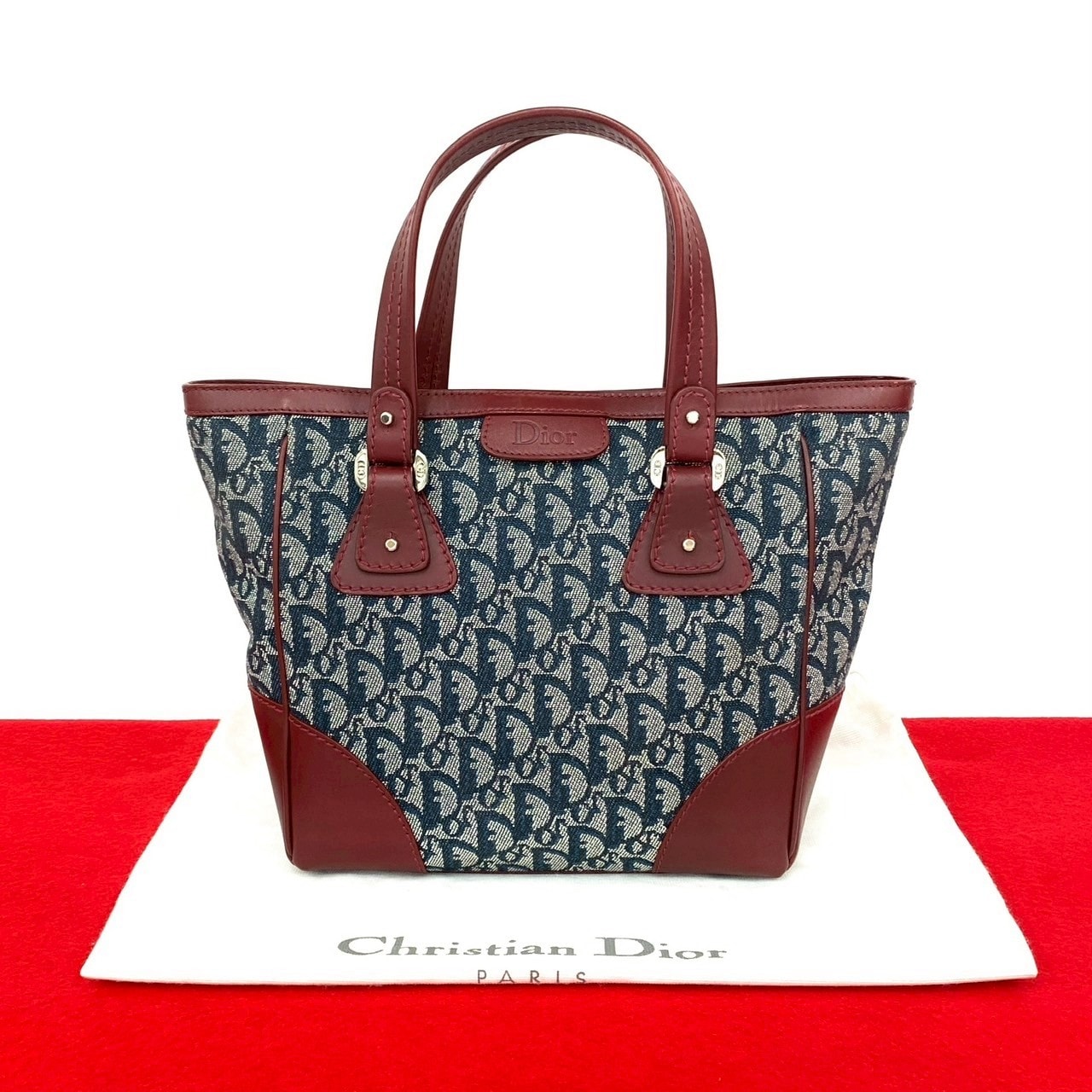 Christian Dior ディオール トロッター 柄 キャンバス レザー ハンドバッグ ネイビー
 94775