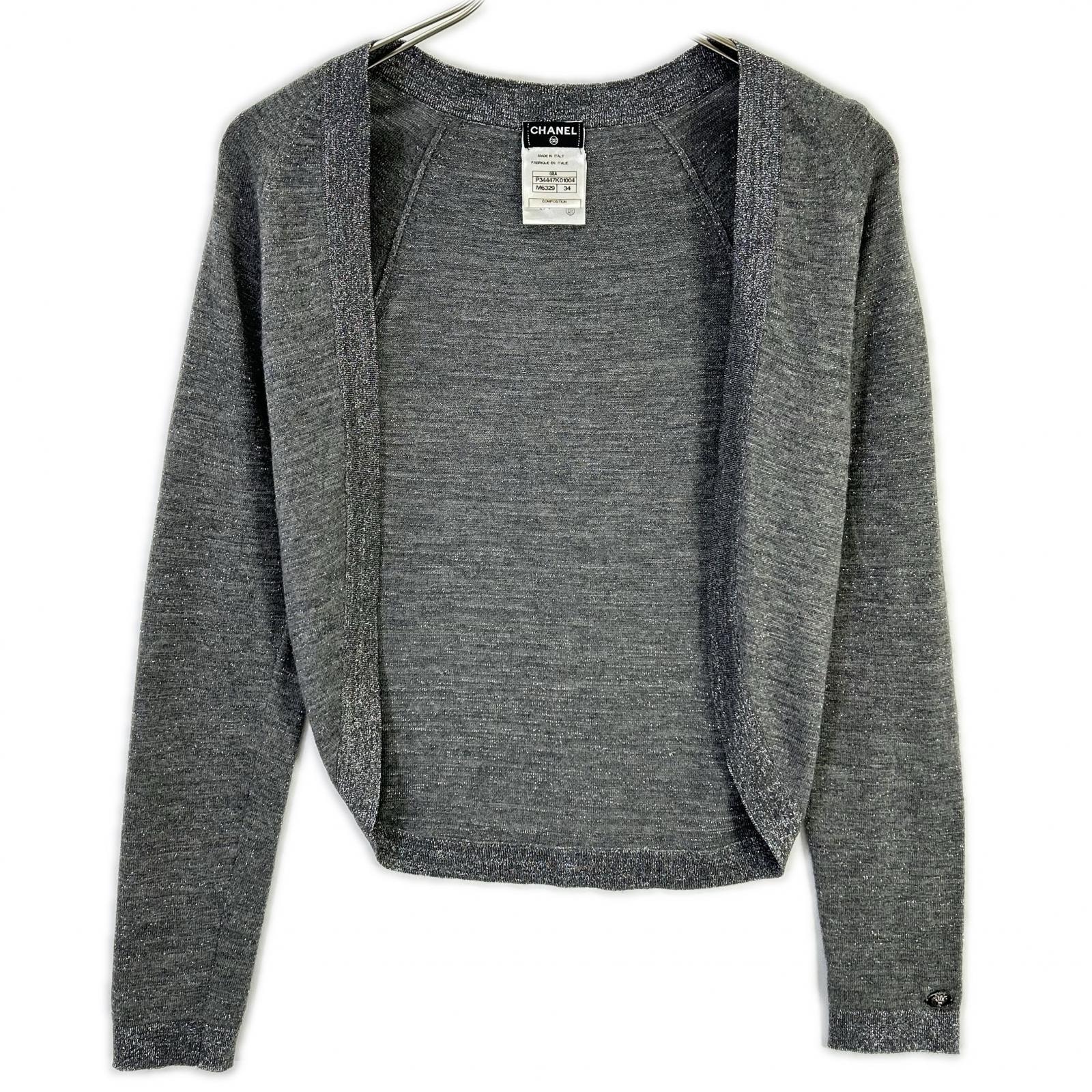 シャネル 08A P3447K01004 ラメ カシミヤ混 カーディガン/ボレロ 34