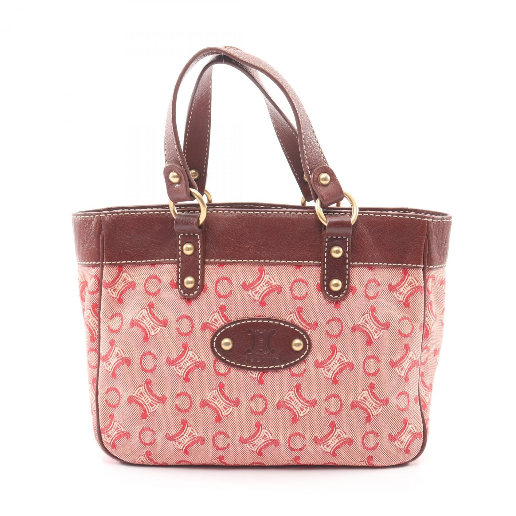 セリーヌ CELINE Cマカダム ハンドバッグ バッグ キャンバス レザー レディース レッド系 / ブラウン系 【中古】