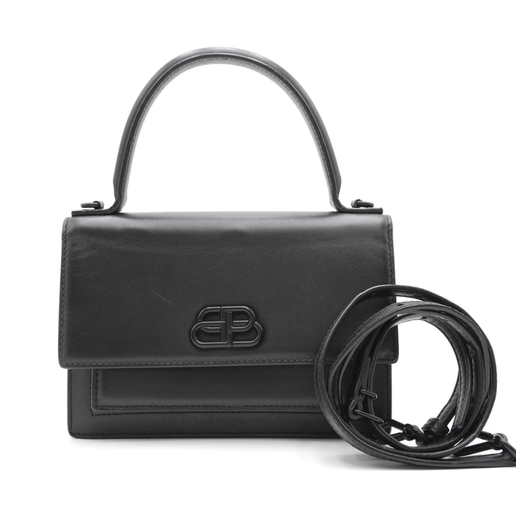 BALENCIAGA(バレンシアガ)シャープ XS トップハンドル サッチェルバッグ 2WAY ハンドバッグ ショルダーバッグ ブラック レザー BBロゴ ブラック金具 レディース【中古】