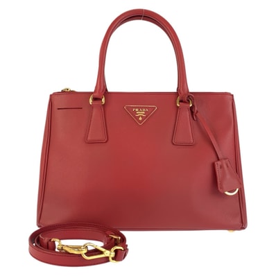 美品 PRADA プラダ サフィアーノ ガレリア レッド ゴールド金具 レザー ハンドバッグ トートバッグ ショルダーバッグ 2way 602534 【中古】