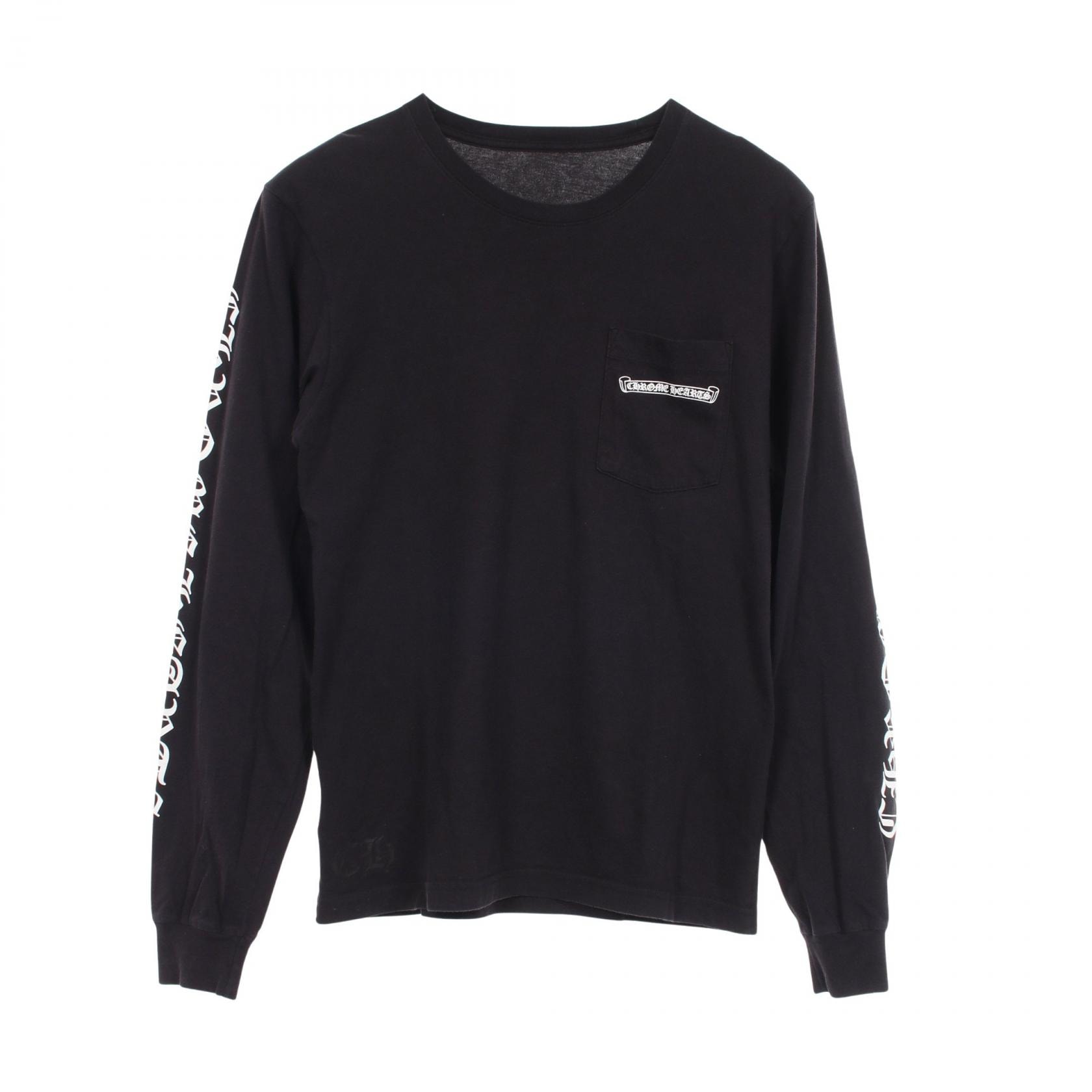 クロムハーツ CHROME HEARTS スクロールラベル アームロゴ ポケット付き 長袖Tシャツ 衣料品 トップス コットン メンズ ブラック系 【中古】