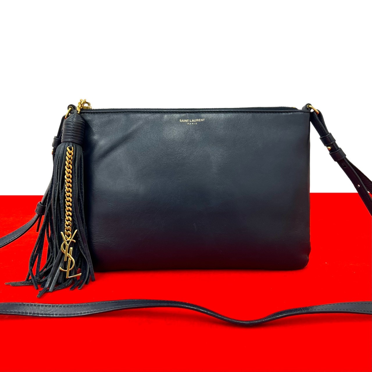 SAINT LAURENT PARIS サンローランパリ YSL ロゴ 金具 レザー ショルダーバッグ ネイビー
 25119