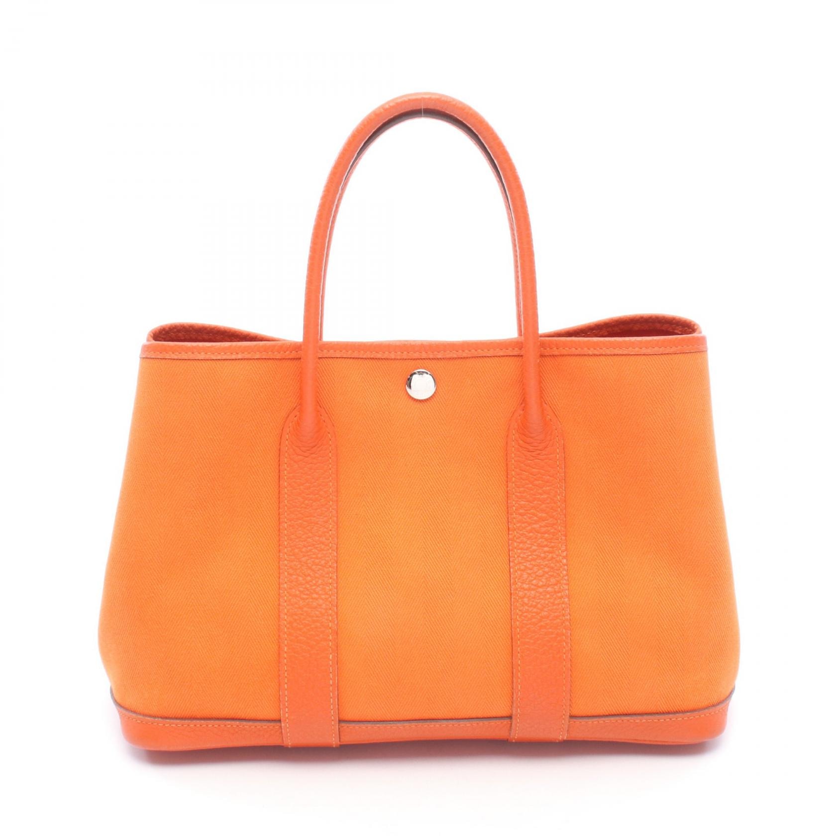 エルメス HERMES ガーデンパーティTPM フー トートバッグ バッグ キャンバス レザー トワルシェブロン フー □Q刻印(2013年製造) レディース オレンジ系 【中古】