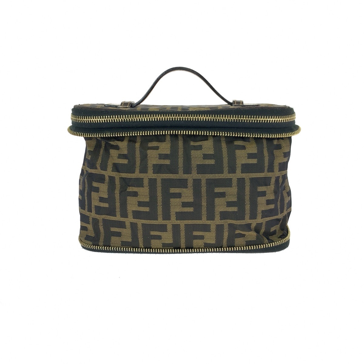FENDI フェンディ ズッカ ブラウン ゴールド金具 キャンバス ハンドバッグ バニティバッグ 化粧ポーチ 601277 【中古】