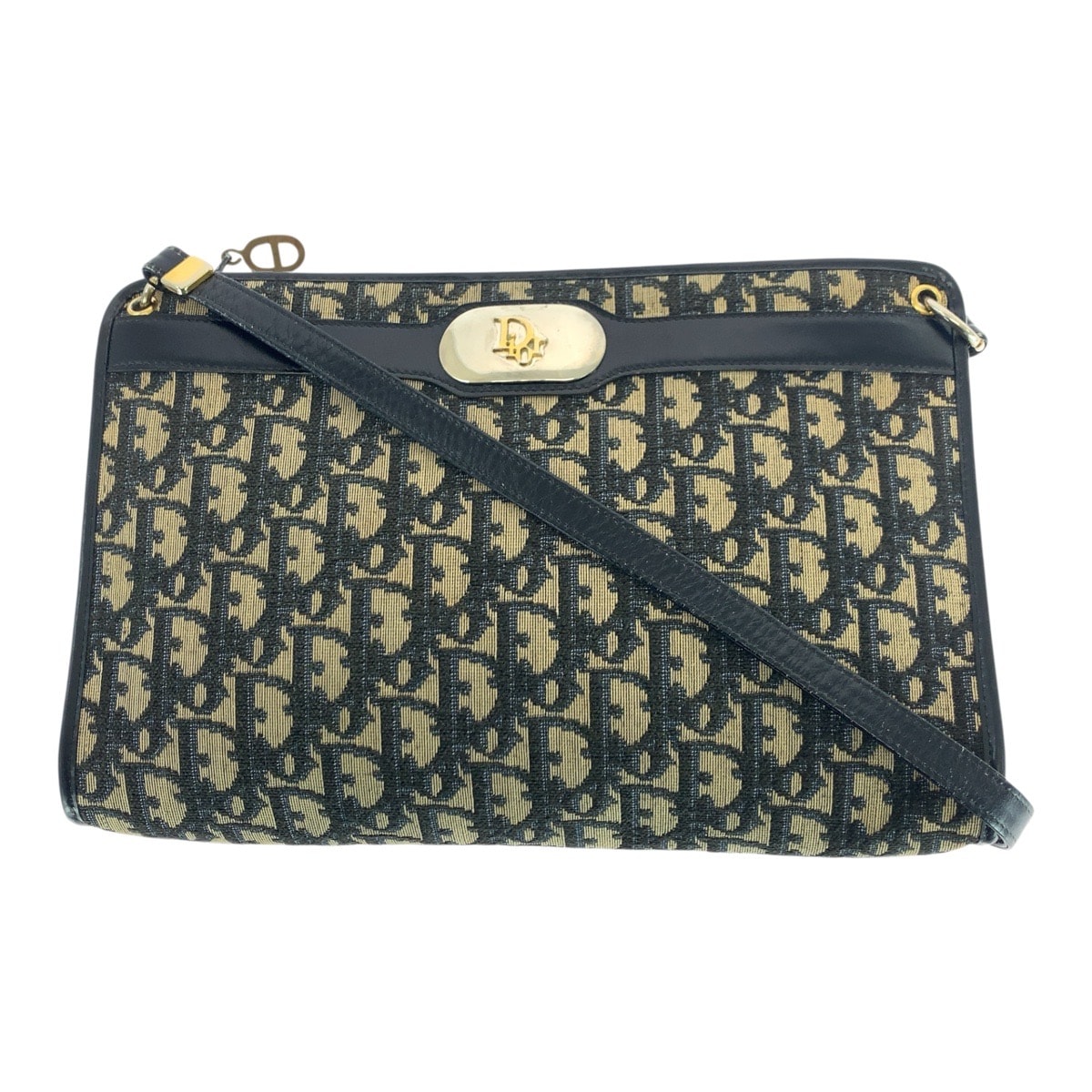 美品 Dior ディオール ヴィンテージ トロッター ネイビー ゴールド金具 キャンバス レザー/ ショルダーバッグ 505915 【中古】