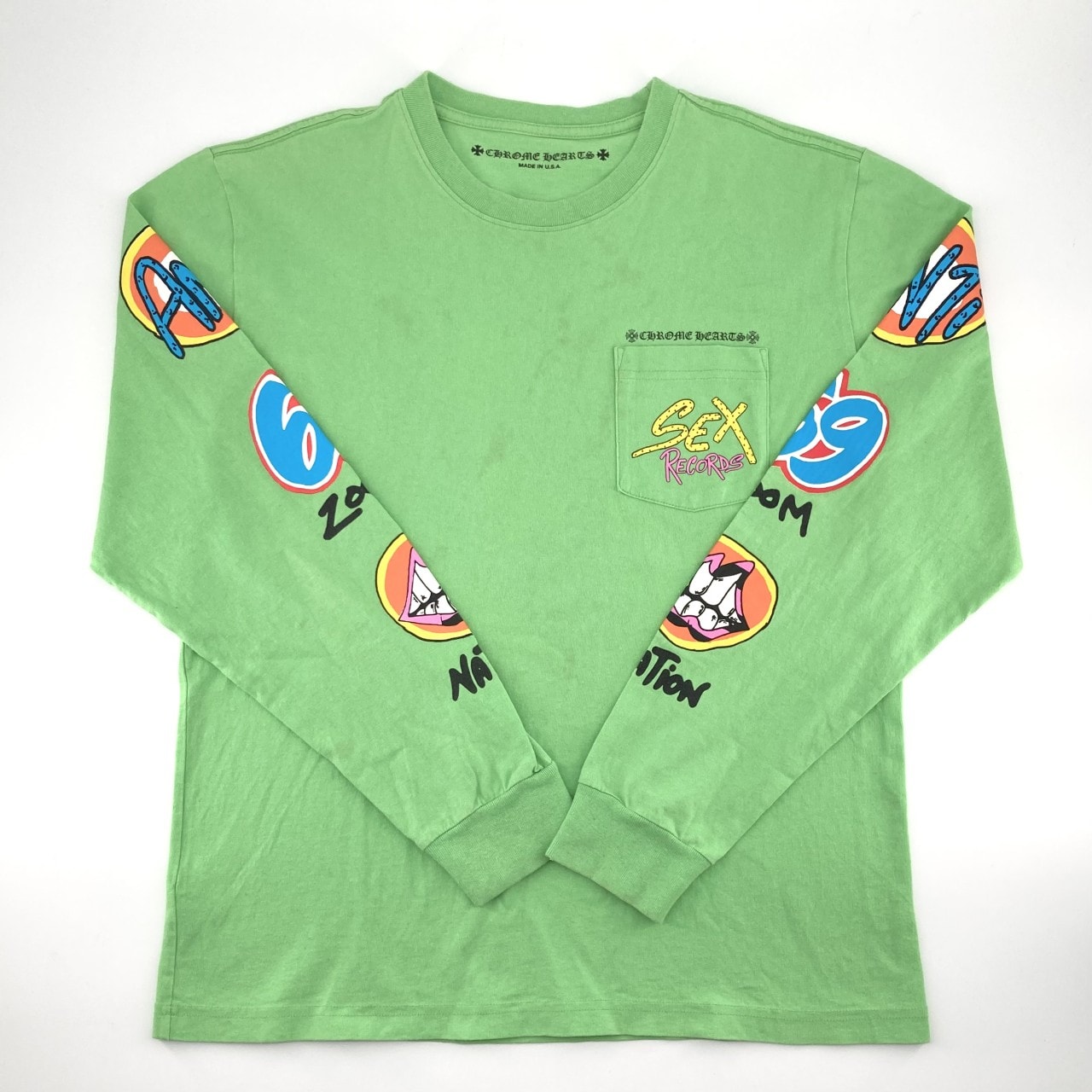 CHROME HEARTS(クロムハーツ) MATTY BOYSexRecords プリント PPO SEXRCD LS L 長袖Tシャツ ライトグリーン