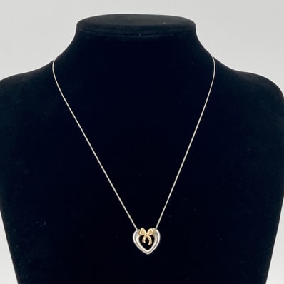 TIFFANY&Co.(ティファニー) ハートリボン ヴィンテージ コンビネーション Ag925/Au750 ネックレス 4.95g ゴールド×シルバー