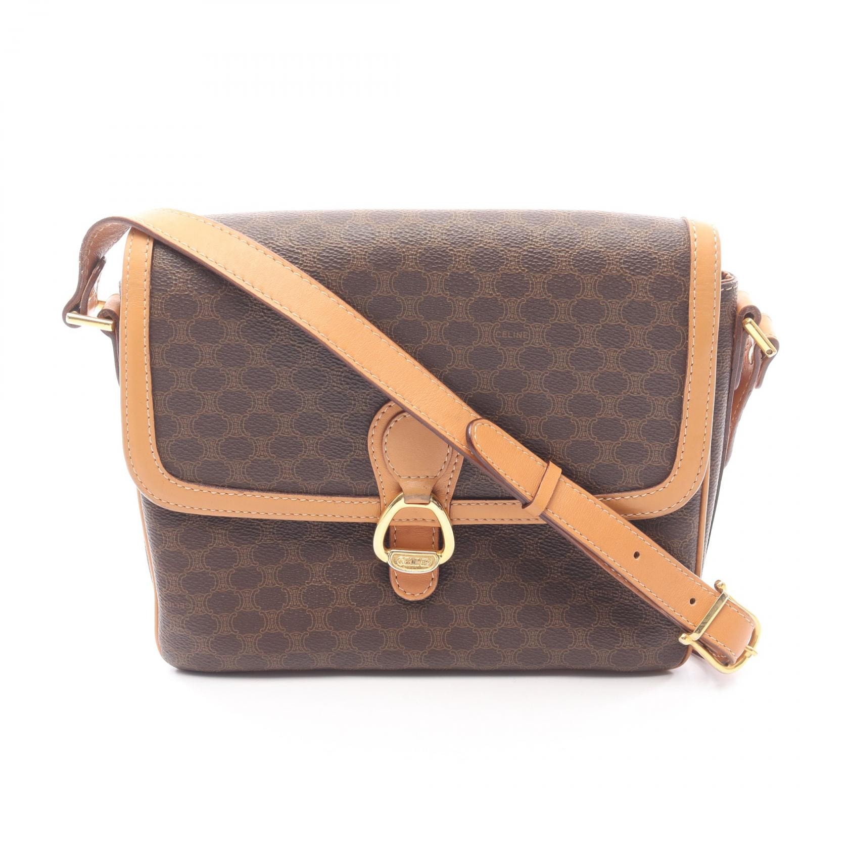 セリーヌ CELINE マカダム ショルダーバッグ バッグ PVCコーティングキャンバス レザー レディース ブラウン系 【中古】