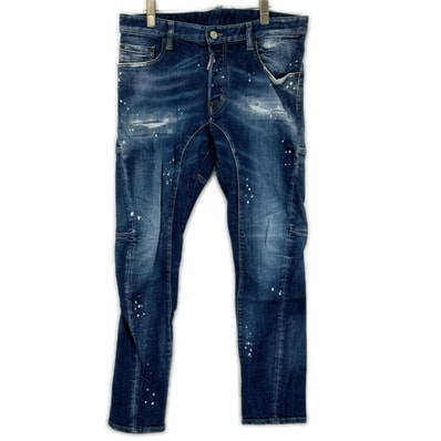 ディースクエアード S74LB1586 インディゴ Tidy Biker Jean/タイディバイカー ペイント デニムパンツ 50
