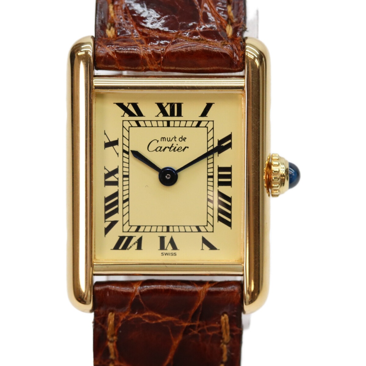 カルティエ W1003153 925 マストタンクヴェルメイユSM アイボリー文字盤 QZ 革