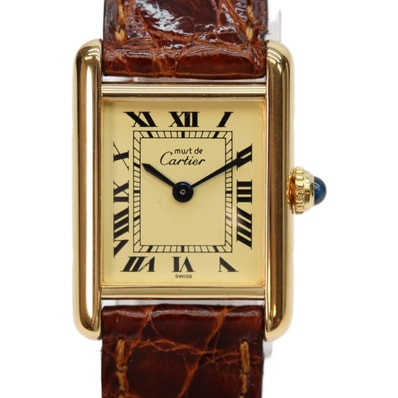 カルティエ W1003153 925 マストタンクヴェルメイユSM アイボリー文字盤 QZ 革