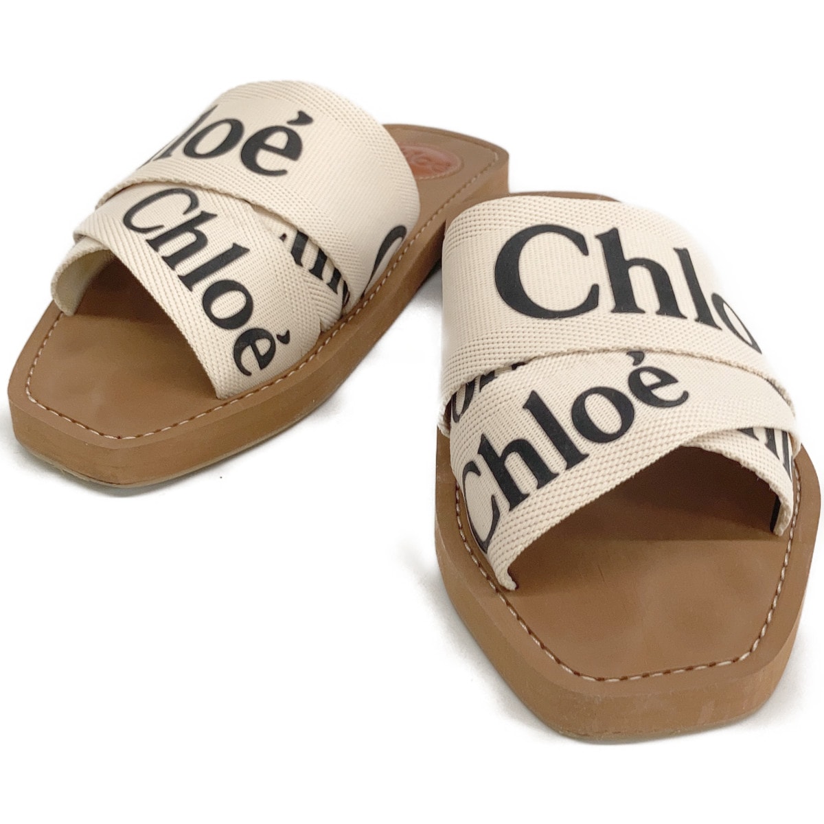 クロエ 【美品】CHC19U1880810136W WOODY ウッディ キャンバス ロゴデザイン サンダル 36