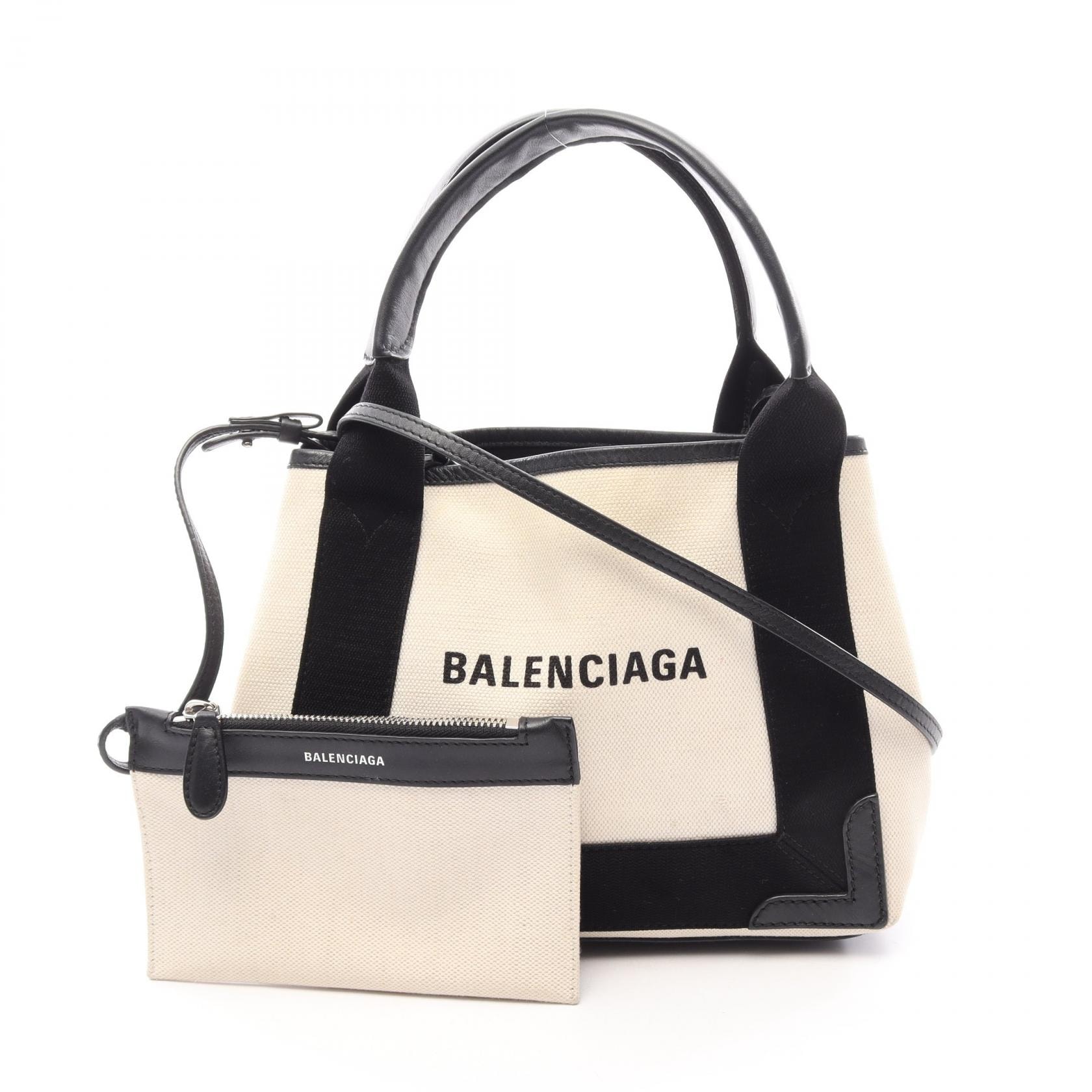 バレンシアガ BALENCIAGA ネイビーカバ XS 2WAY ハンドバッグ バッグ キャンバス レザー レディース ホワイト系 / ブラック系 390346 【中古】
