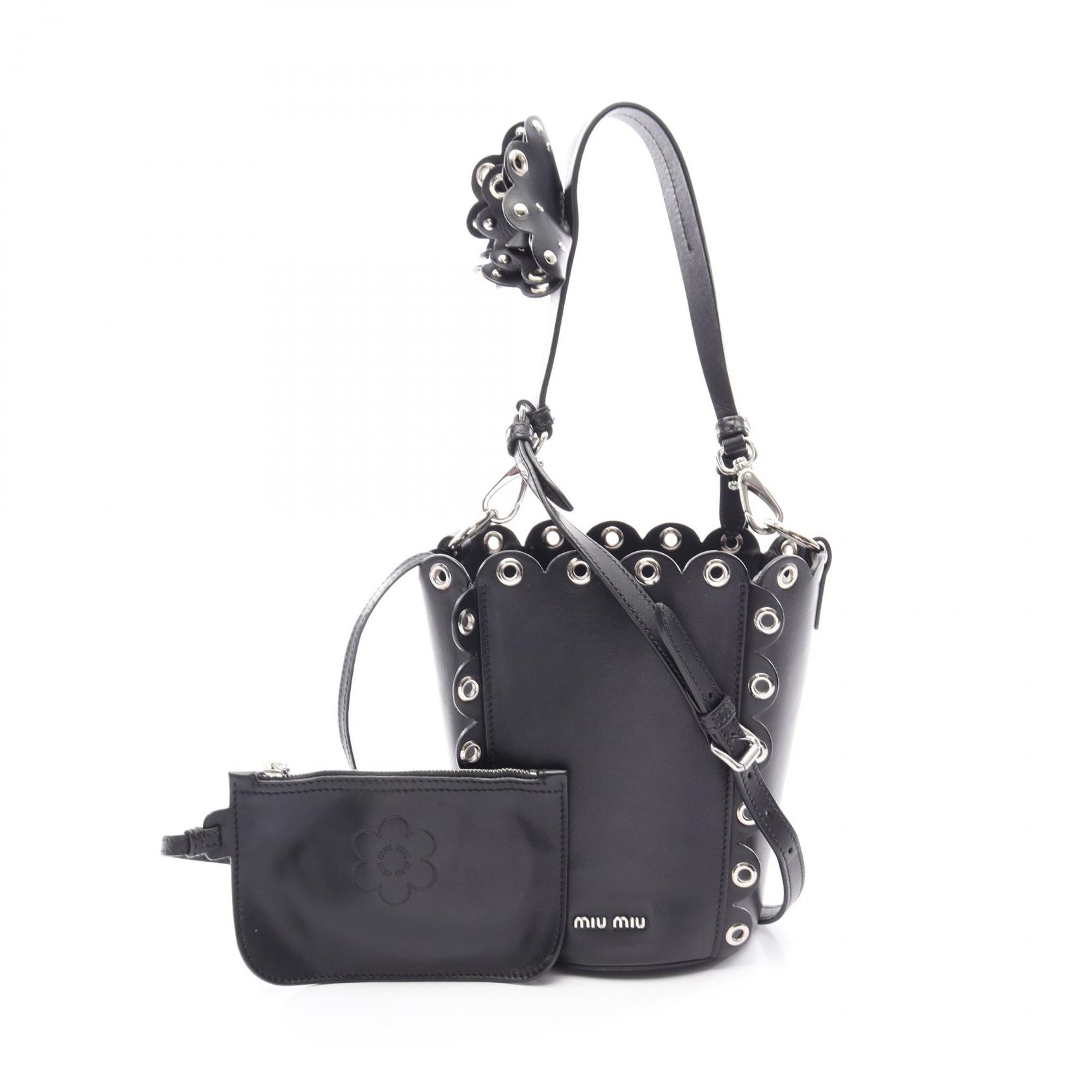 ミュウ ミュウ Miu Miu バケットバッグ 2WAY ハンドバッグ バッグ レザー レディース ブラック系 5BE017 【中古】